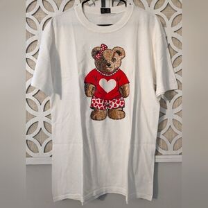Vintage Teddy Bear Hearts Shirt‎ Single Stitch Touch of Gold Size L